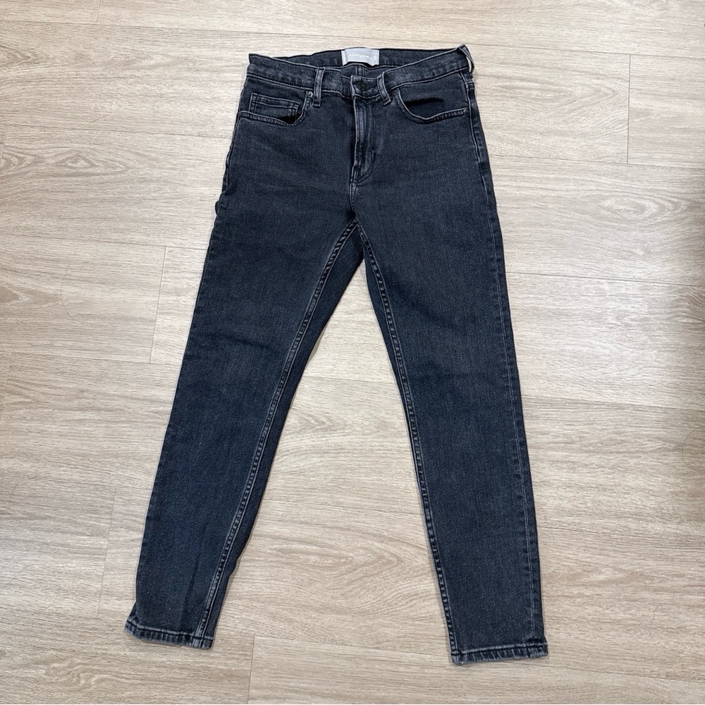 Everlane Black Wash Punk Grunge Mid Rise Skinny Straight Ankle Jeans 26